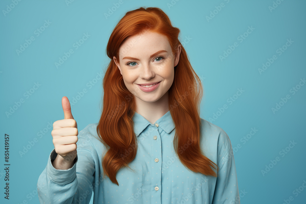 Young pretty Redhead girl over colorful background with thumb up Young pretty Redhead girl over colorful background with thumb up