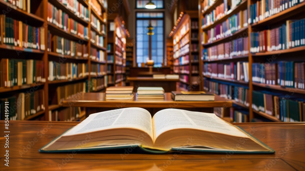Open Book in a Library Setting Open Book in a Library Setting
