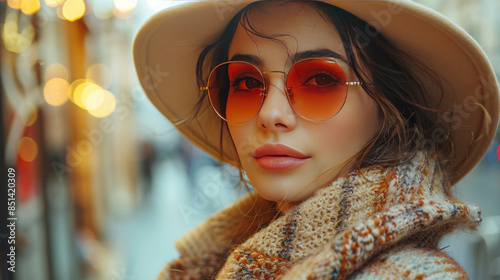 Fototapeta Naklejka Na Ścianę i Meble -  a fashionable model woman enjoys a shopping spree in France, adorning herself with stylish finds from the city's trendy stores.