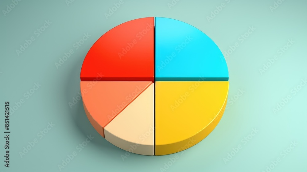 Colorful pie chart with four segments representing data distribution, top view on a light background, ideal for business presentations and reports. Colorful pie chart with four segments representing data distribution, top view on a light background, ideal for business presentations and reports.