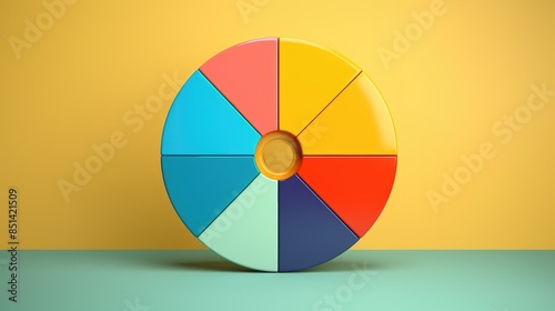 Colorful pie chart on a pastel background. Business infographic design. Modern data visualization with vibrant segments.