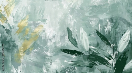 Wallpaper Mural Background with abstract artistic brushstrokes. Retro, nostalgic, golden brushstrokes. Textured backdrop. Oil on canvas. Modern art. Floral leaves, green, gray, wallpaper, poster, card, mural Torontodigital.ca