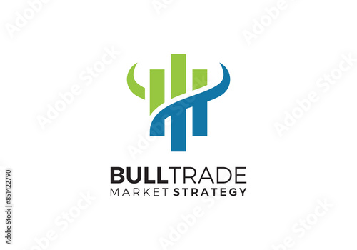 horn bull with chart logo design. growth financial symbol icon vector.