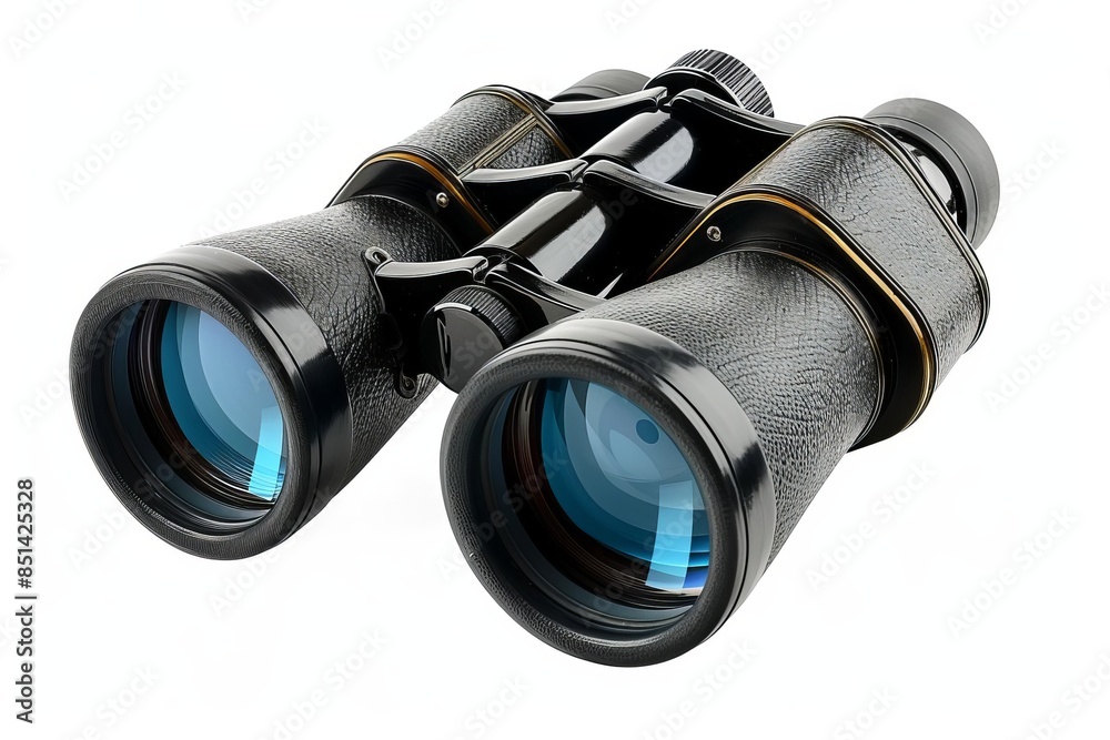 A pair of highpower binoculars with multicoated lenses and a large aperture, white background A pair of highpower binoculars with multicoated lenses and a large aperture, white background