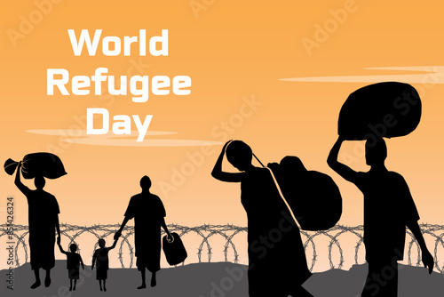 Refugee silhouette vectors and illustrations for world refugee day.