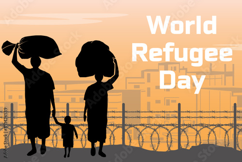 Refugee silhouette vectors and illustrations for world refugee day.