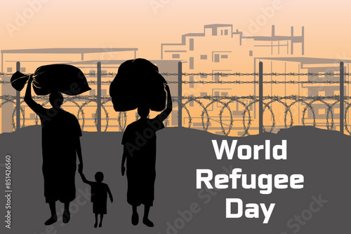Refugee silhouette vectors and illustrations for world refugee day.