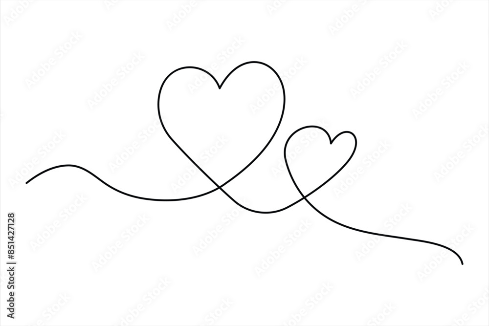 Fototapeta premium Heart continuous one line art drawing color shape Love sign outline Vector illustration
