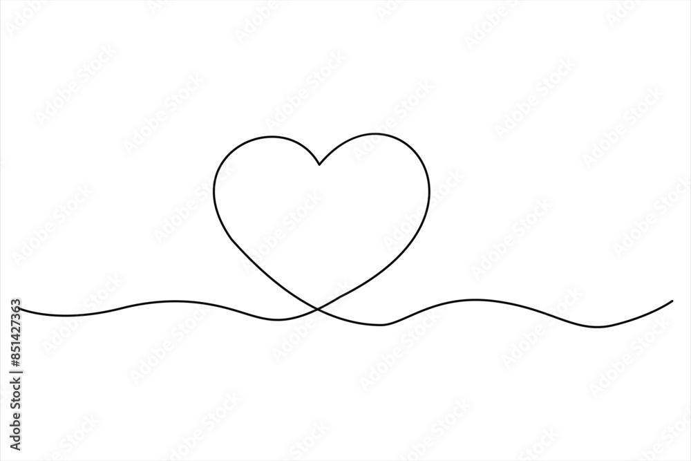 Heart continuous one line art drawing color shape Love sign outline Vector illustration