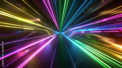 A futuristic background with neon light streaks and colorful lines, creating an atmosphere of energy and movement