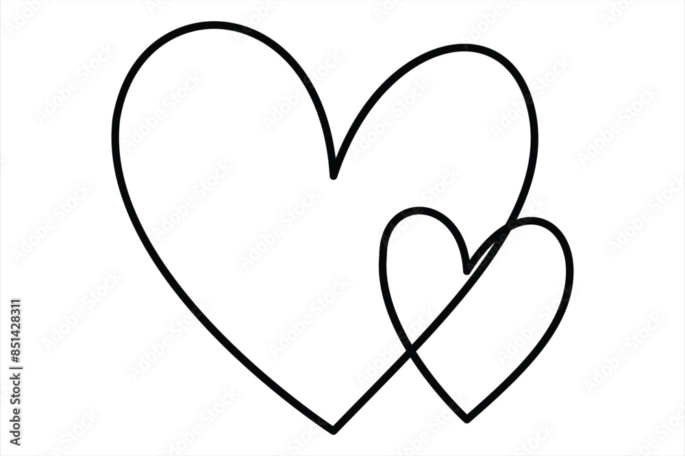 Heart continuous one line art drawing color shape Love sign outline Vector illustration