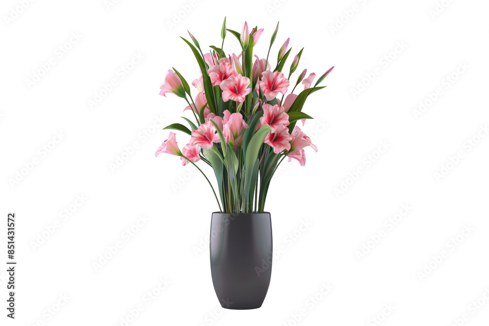 Fototapeta premium Pink tulip in vase isolated on transparent background