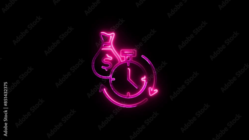 Time is money icon isolated on black background. Money is time. Effective time management. Glowing neon line dollar currency icon isolated on black background. Time is money icon isolated on black background. Money is time. Effective time management. Glowing neon line dollar currency icon isolated on black background.