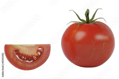 Tomato with half of tomato isolate on transparent background