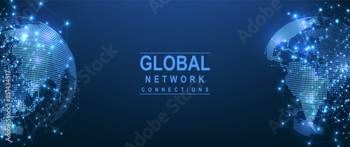 Global network connection concept. Big data visualization. Social network communication in the global computer networks. Internet technology. Business. Science. Vector illustration