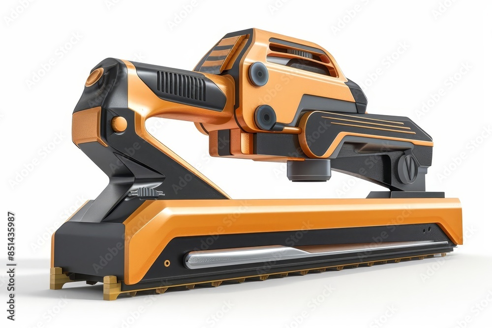 High-tech futuristic design iron in orange and black colors, depicting modern technology and innovation in household appliances, white background High-tech futuristic design iron in orange and black colors, depicting modern technology and innovation in household appliances, white background