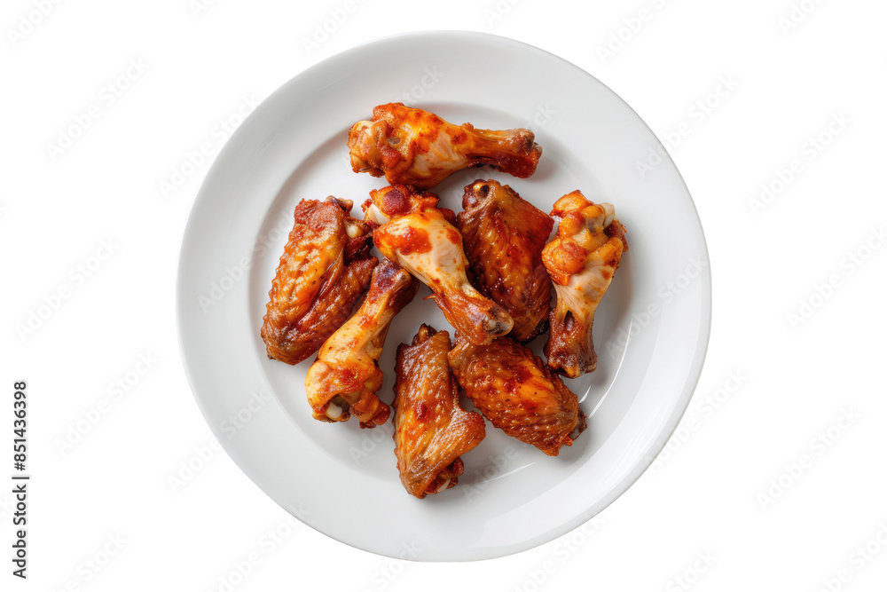 White plate of chicken wings isolated on transparent background White plate of chicken wings isolated on transparent background