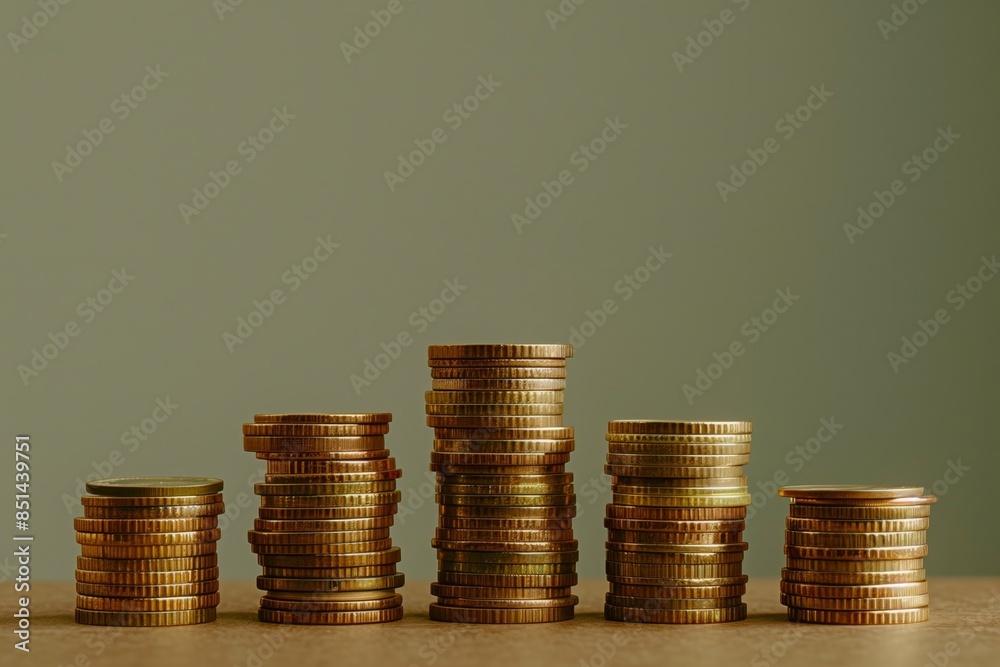 Stacks of Gold Coins on Neutral Background. Stacks of Gold Coins on Neutral Background.
