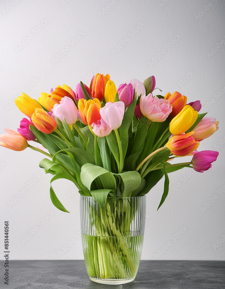 Obraz premium Colorful Tulip Bouquet On White Background