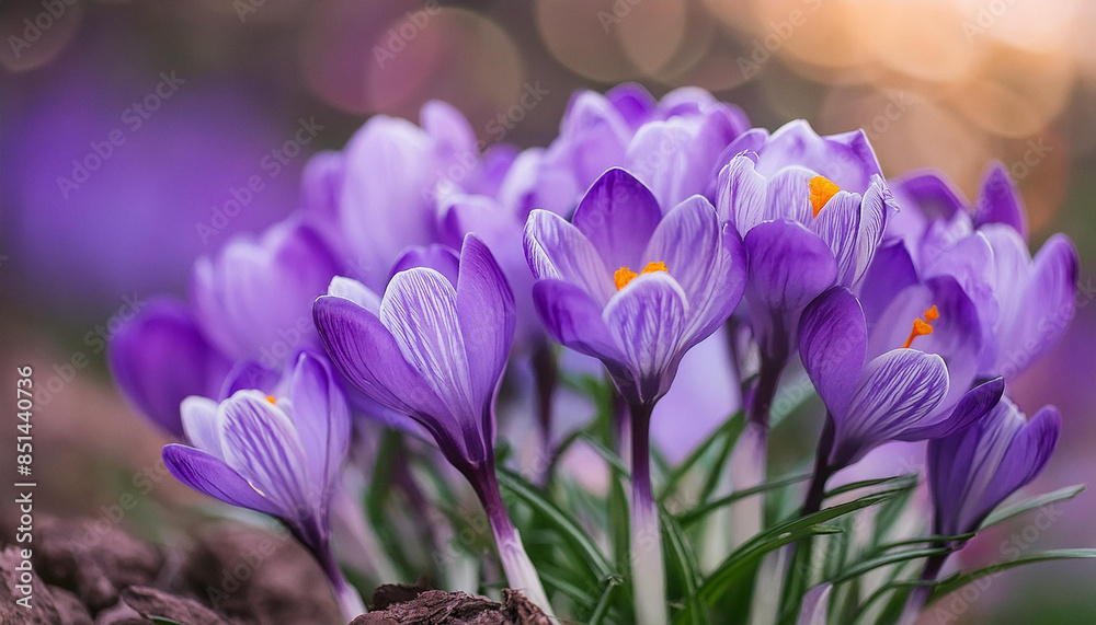 Purple Crocus Flowers Blooming in Early Spring Purple Crocus Flowers Blooming in Early Spring