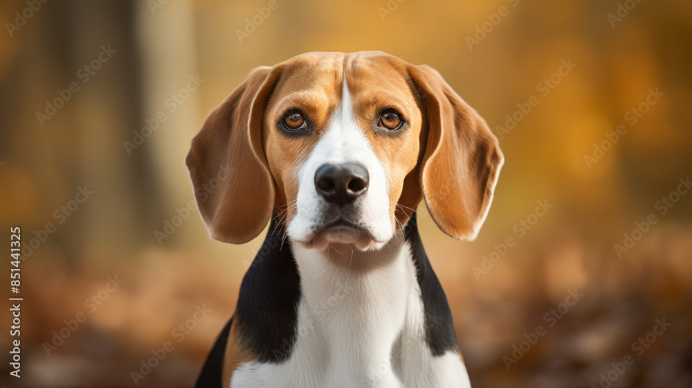 Beagle dog head front view on blur background
