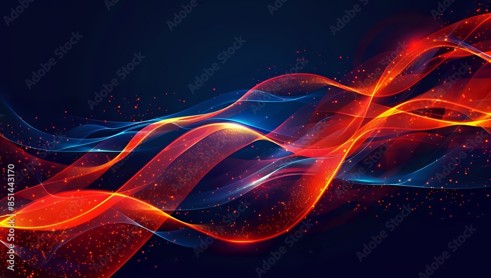 Fototapeta premium Red and Blue Particle Waves on Dark Blue Background
