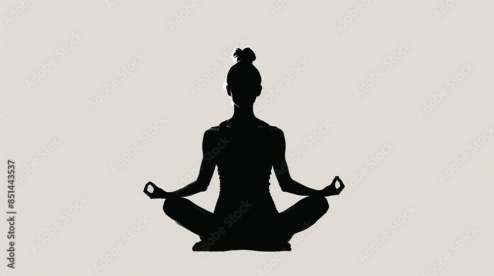 a silhouette image of a woman practicing yoga position in white background and empty copy space a silhouette image of a woman practicing yoga position in white background and empty copy space