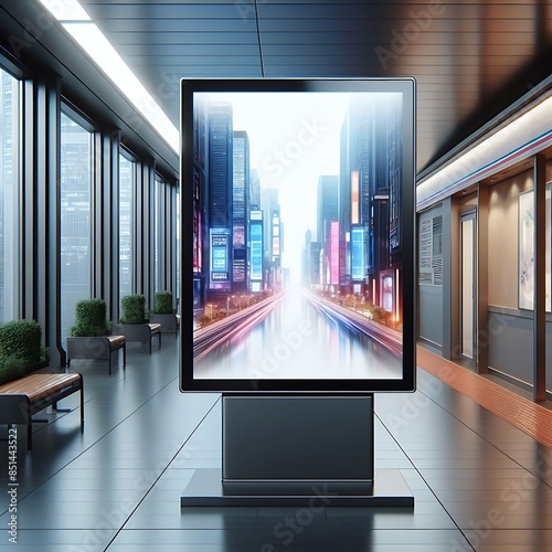 A billboard large empty white on the stree design graphict sidewalk in a building vector. photo