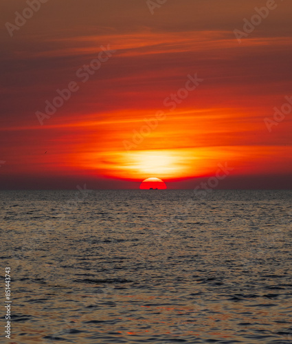 Sunset sea panorama view landscape horizon beautiful summer season shore nobody wind soft wave cool holiday look calm big sunset sky twilight evening day time nature tropical coast ocean water travel