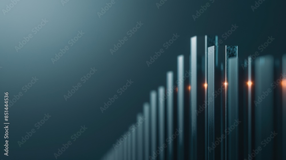 Abstract metallic bars with glowing lights in a dark, minimalist, and futuristic setting, showcasing simplicity and sleek modern design elements. Abstract metallic bars with glowing lights in a dark, minimalist, and futuristic setting, showcasing simplicity and sleek modern design elements.