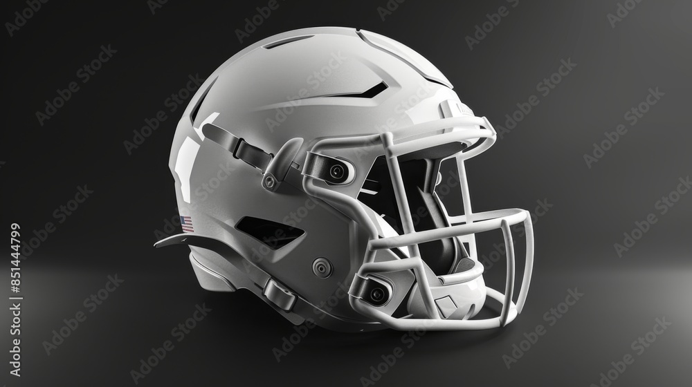 Naklejka premium Modern White American Football Helmet&nbsp;-&nbsp;Safety and Style.&nbsp;Concept American Football,&nbsp;Helmet,&nbsp;Safety,&nbsp;Style,&nbsp;Modern