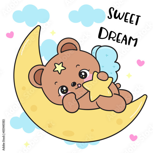 teddy bear sleep on moon with star kawaii animal bedtime story