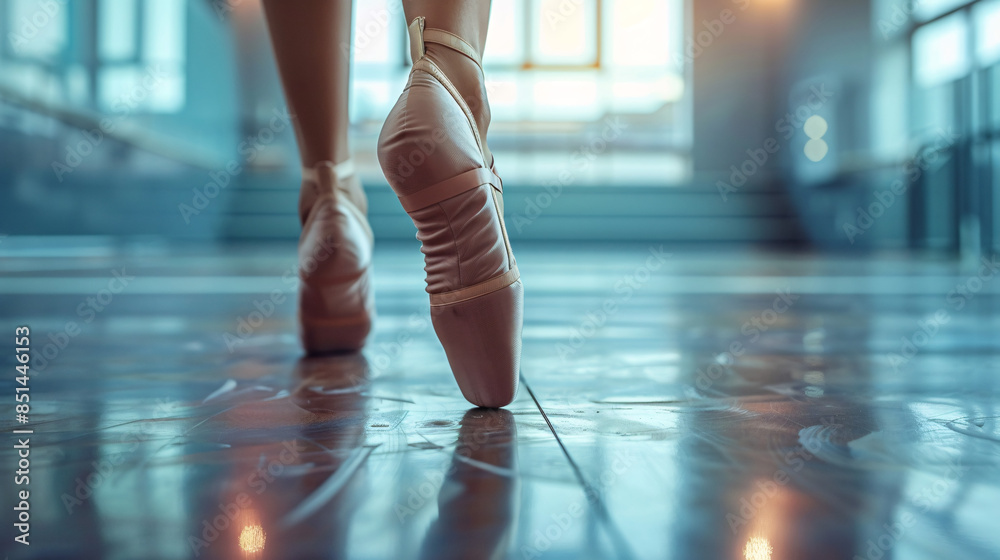 Graceful Female Dancer's Feet in Ballet or Contemporary Dance Performance on Studio Floor with Copy Space Graceful Female Dancer's Feet in Ballet or Contemporary Dance Performance on Studio Floor with Copy Space