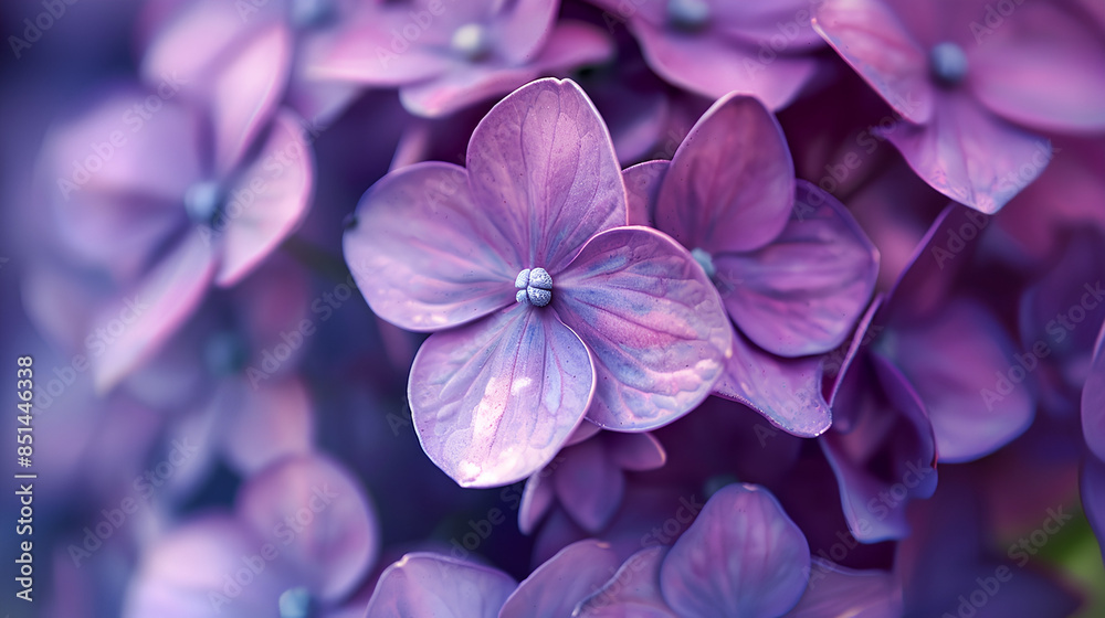 A close-up of delicate purple hydrangeas blossoms, their petals gently swaying in the breeze. The soft focus and the vibrant colors make for an enchanting wallpaper A close-up of delicate purple hydrangeas blossoms, their petals gently swaying in the breeze. The soft focus and the vibrant colors make for an enchanting wallpaper