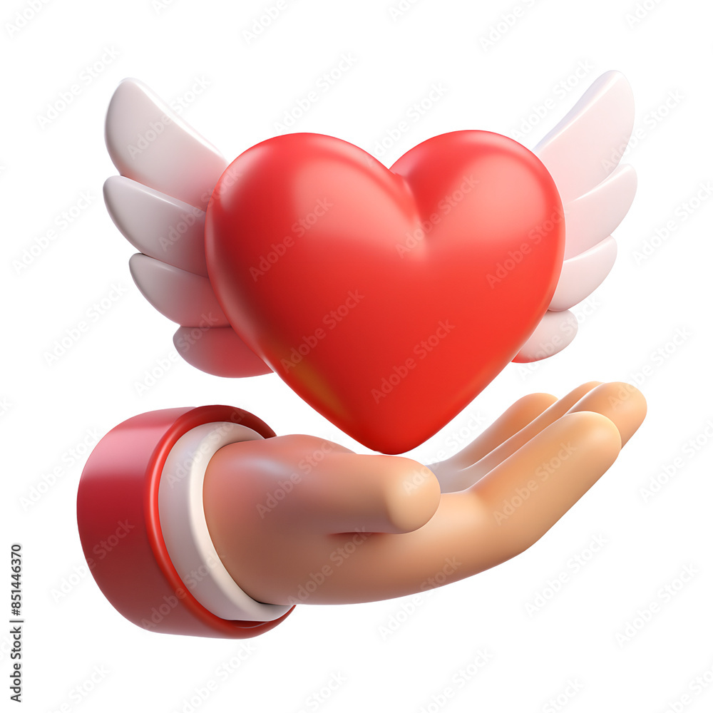Hand holding fly heart symbol icon in 3d rendering illustration Hand holding fly heart symbol icon in 3d rendering illustration