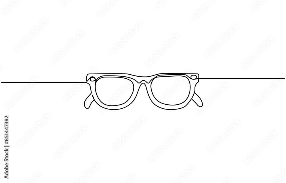 Continuous one line of glasses for vision in silhouette on a white background. Linear stylized. Minimalist .Continuous one line drawing of trendy sunglasses. Eyeglasses outline vector illustration.