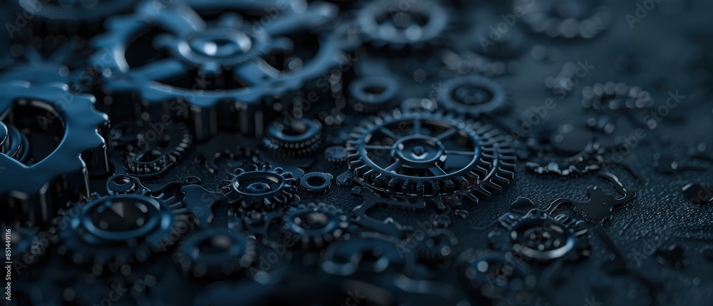Close-up of various interconnected gears and cogs in a dark, industrial setting, showcasing mechanical complexity and precision engineering. Close-up of various interconnected gears and cogs in a dark, industrial setting, showcasing mechanical complexity and precision engineering.