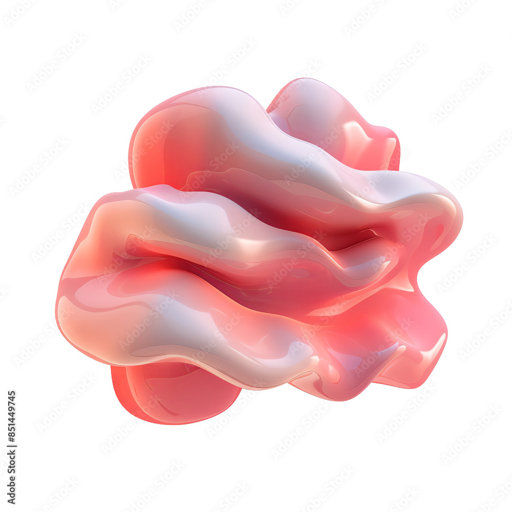 Abstract pink and white 3D organic shape with smooth curves and glossy texture on a white background. Abstract pink and white 3D organic shape with smooth curves and glossy texture on a white background.
