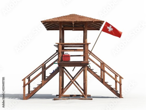 A lifeguard stand with a sturdy, white background © Suphakorn