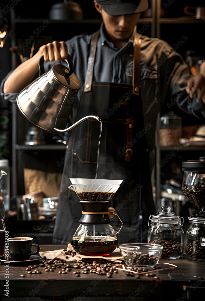 The guy who pours coffee in a coffee shop The guy who pours coffee in a coffee shop