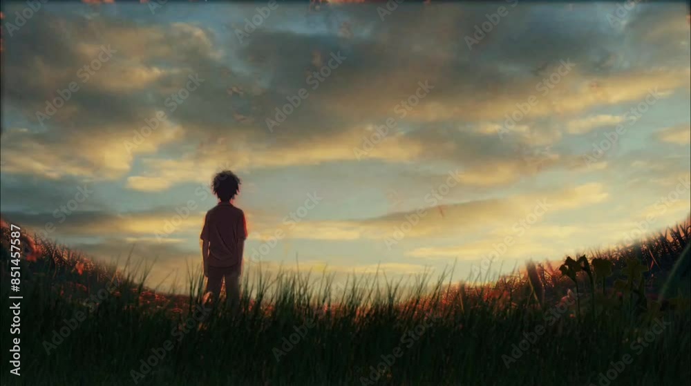 A man stands enjoying the sunset A man stands enjoying the sunset