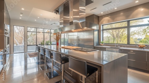 contemporary kitchen with sleek cabinetry, stainless steel appliances, and a large island perfect for cooking and entertaining