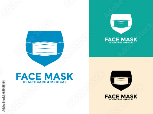 Surgical Face Mask with Shield logo icon. Virus Protection, Face mask, Dentist mask Vector illustration
