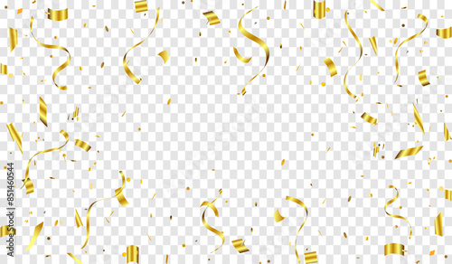 Abstract background party celebration gold confetti. Falling shiny golden confetti isolated on transparent background. Christmas, New Year, Carnival festivity, Valentine’s Day, Birthday, Holiday.