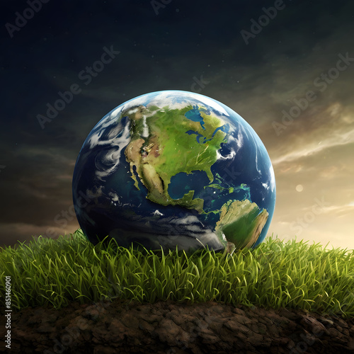 Globe on green grass sci-fi