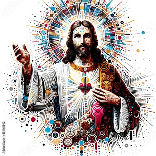 A painting of a Jesus christ design graphic with his arms raised Art.
