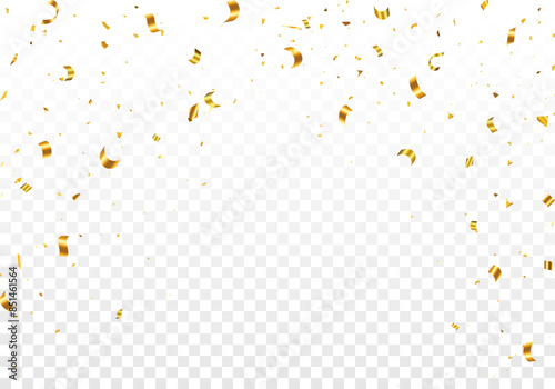 Confetti on transparent background. Falling shiny golden confetti isolated on transparent background. vector illustration.