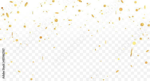Confetti celebration background template. tinsel on a transparent background. Celebration background template with confetti gold ribbons.
