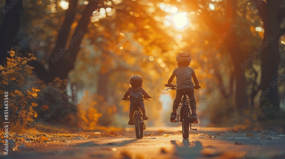 mom teaches ittle child ride bike summer road park sunset. happy family concept. mom teaches ittle child ride bike summer road park sunset. happy family concept.