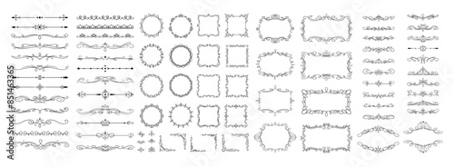Vintage frames with corners and dividers flat vector elements set. Decorative borders with swirls old-fashioned design collection